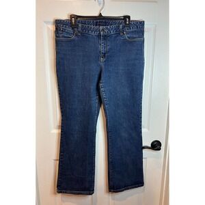 Talbots Size 16 Boot cut denim blue jeans EUC dark wash classic style zip button